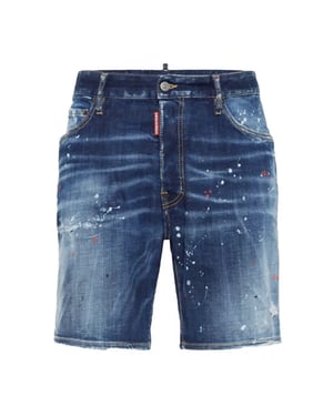 Dsquared2 Marineblaue Denim-shorts Mit Farbspritzer-design