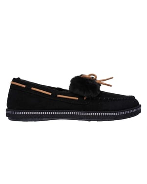 Skechers - Schleife Mokassin-Hausschuhe für Damen, Mit Kunstpelz-Besatz (Schwarz)