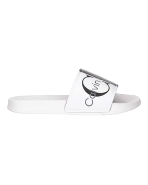Calvin Klein - Logo Pantoffeln für Herren/Damen Unisex, Open Toe, Flach (Weiß)