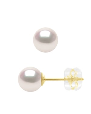 Ohrringe aus Gelbgold 750 und echten Akoya-Zuchtperlen, zertifiziert aus Japan, rund, 6–7 mm