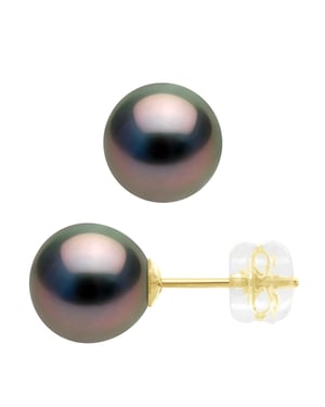 Ohrringe - Gelbgold 375 - Echte Tahiti-Zuchtperlen rund 8-9 mm