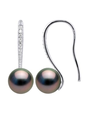 Ohrringe, echte Tahiti-Zuchtperlen, rund, 8–9 mm, mit kubischen Zirkonia