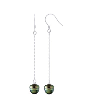 Hängende Ohrringe – echte Tahiti-Zuchtperlen, eingekreist, 8–9 mm