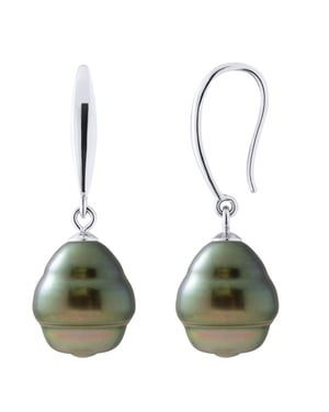 Ohrringe aus Silber 925 und echten Tahiti-Zuchtperlen, eingekreist 10-11 mm