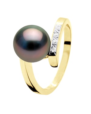 Ringschmuck Diamant 0,04 ct Gelbgold – echte Tahiti-Zuchtperle rund 8–9 mm