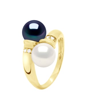 Ring You & Me – Diamanten 0,04 ct – 2 echte Süßwasser-Zuchtperlen rund 8–9 mm