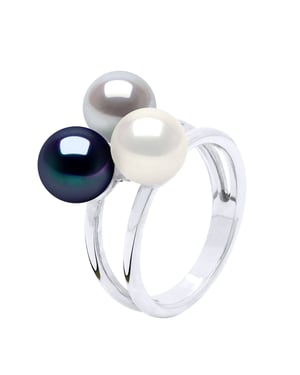Ring Trilogie Bulk - 3 echte Süßwasser-Zuchtperlen rund 7-8 mm