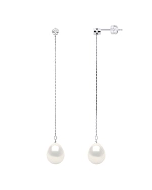 Ohrringe Prestige – Diamanten 0,02 ct – Qualität HSI – Weißgold – echte Süßwasser-Zuchtperlen Birne 9–10 mm