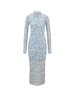 Hugo - "Nasuse 2" Maxikleid für Damen, Netzmaterial (Blau)