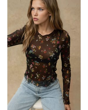 Gemusterte Langarm-Transparente Bluse