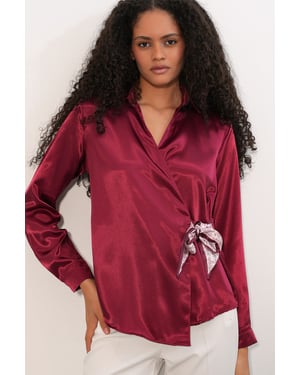 Damen Satin Hemd mit Krawattenfront
