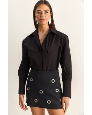 Lässige Langarm-Hemdbluse aus Popeline mit Tasche
