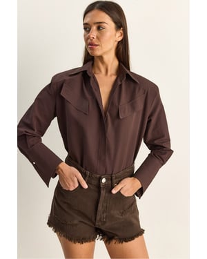 Lässige Langarm-Hemdbluse aus Popeline mit Tasche