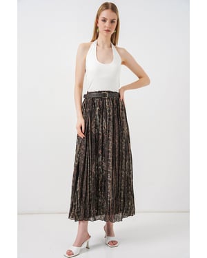 Hochtaillierter Paisley-Midi-A-Linien-Rock