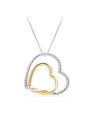 Damen-Doppelte-Herz-Halskette Silber und Gold Verflochtene Liebe BICLL033