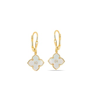Damen Silberohrringe mit Goldbeschichtung, Kleeblatt-Design, Perlmutt und Zirkonia BIPE080