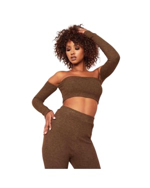 Missy Empire - Kurzes Top für Damen, Schulterfrei, gerippt (Schokolade)
