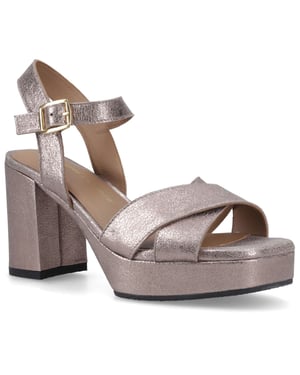 Hush Puppies Ophelia Leder Absatz Wildleder Damen Sandalen in Silber Slim Fit
