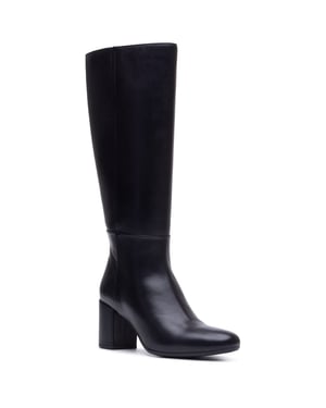 Hush Puppies Oprah Lange Leder Damentstiefel mit Absatz in Schwarz kniehoch