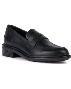 Geox D Walk Pleasure F Leder Damen schwarze Mokassinschuhe
