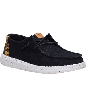HEYDUDE Wendy Wildcat Baumwolle Damen Schwarz/Leopard Mokassins Schuhe
