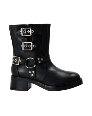 Steve Madden - "Becase" Motorrad-Stiefel für Damen, Leder, Blockabsatz (Schwarz)
