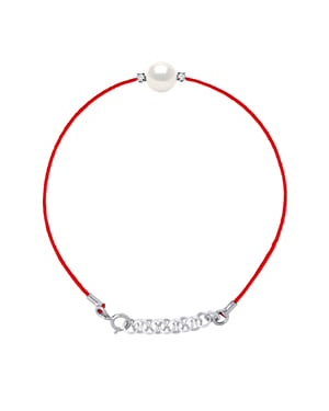 DIADEMA - Armband - Rotes Nylon - Weiße Süßwasserperle - Diamanten