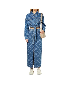 Hugo - Langer Rock für Damen, Denim, Schmal (Blau)