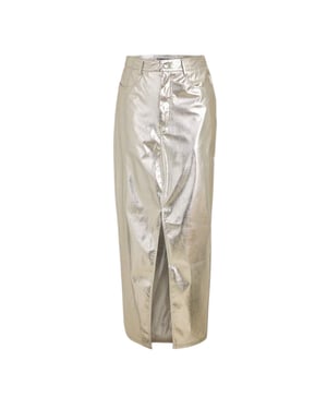 AmyLynn - "Lupe" Bleistiftrock für Damen, Vorderer Schlitz (Silber Metallic)