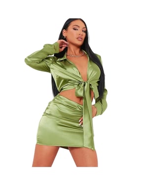 Missy Empire - Co-ord Set für Damen, Satin (Grün)