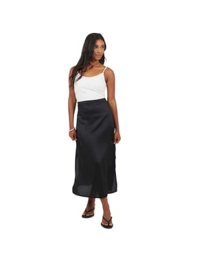 Brave Soul - Midirock für Damen, Seitenschlitz, Satin (Schwarz)