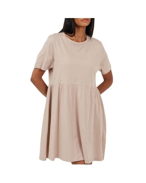 Brave Soul - Minikleid für Damen, Rundhalsausschnitt, Baumwolle, kurzärmlig (Graubeige)