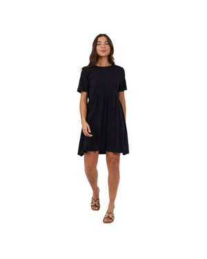 Brave Soul - Minikleid für Damen, Rundhalsausschnitt, Baumwolle, kurzärmlig (Schwarz)
