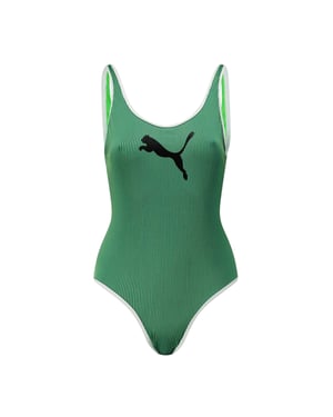 Puma - Badeanzug für Damen, gerippt (Grün)
