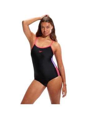 Speedo - "Dive" Badeanzug für Damen, Halboffener Rücken (Schwarz/Flieder)