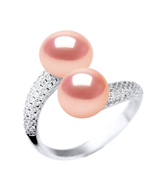 Ring YOU AND ME 2 Wasserperlen Sweet 9-10 mm Natural Rose Schmuck 925