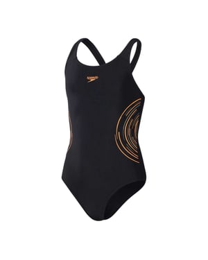 Speedo - "Placement" Badeanzug für Mädchen (Schwarz/Orange)