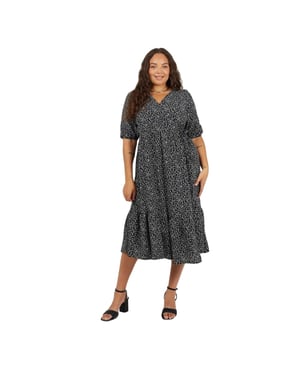 Brave Soul - Wickelkleid für Damen, Puffärmel (Schwarz/Weiß)