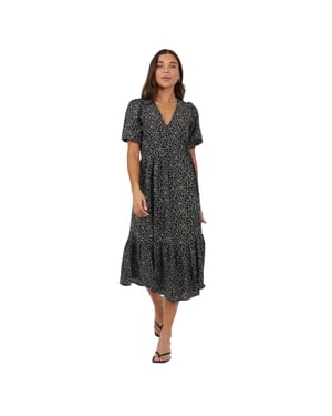 Brave Soul - Wickelkleid für Damen, Puffärmel (Schwarz/Weiß)