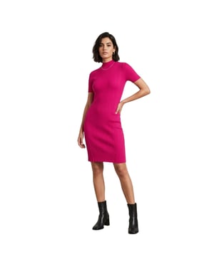 Hugo - "Sareply" Bodycon Kleid für Damen, Stehkragen, kurzärmlig (Leuchtend Rosa)