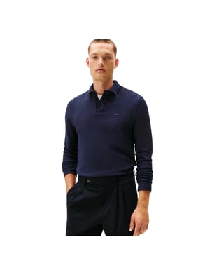 Tommy Hilfiger - Poloshirt für Herren, Fischgrätmuster, Langärmlig (Himmelblau)