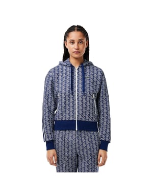 Lacoste - Hoodie mit durchgehendem Reißverschluss für Damen, gerippt, Regulär (Methyl-Blau)