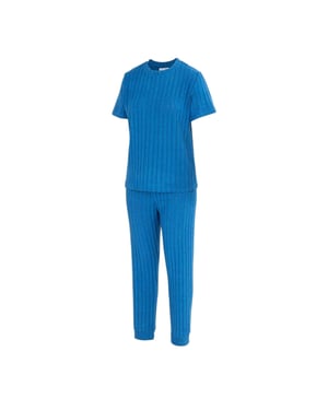 Miso - Schlafanzug für Damen, Baumwollmischung, kurzärmlig (Blau)