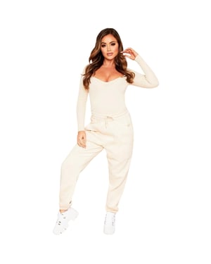 Missy Empire - Bodysuit für Damen, gerippt, Langärmlig (Cremefarbe)