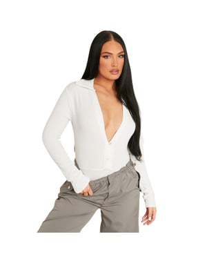 Missy Empire - Bodysuit für Damen, Anliegend, Langärmlig (Cremefarbe)