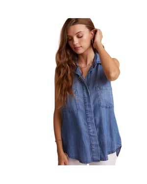 Bella Dahl - Hemd für Damen, Schlitz im Rücken, Denim, Ärmellos (Blau)
