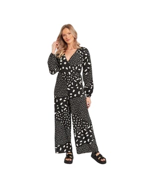 Influence - Jumpsuit für Damen, leger, Langärmlig (Schwarz/Weiß)