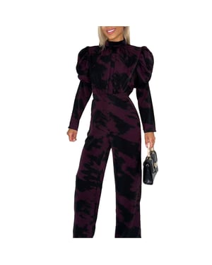 AX Paris - Jumpsuit für Damen, Polyester, Weites Bein, Puffärmel (Weinrot)