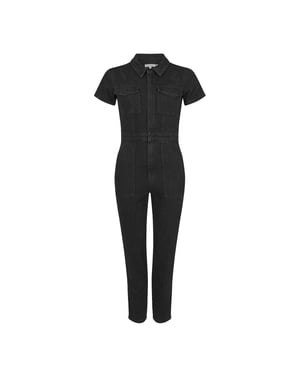 Good American - Jumpsuit für Damen, in der Taille verstellbar, Denim, kurzärmlig (Schwarz)