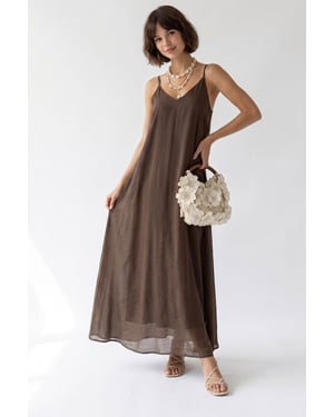 Mixray Ärmelloses A-Linien-Maxikleid - Dunkelbraun